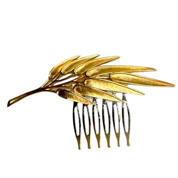 Hand Crafted Accessories - Vintage Gold Leaf Hair Comb | Art Deco & Nature-Inspired | Repurposed Jewelry
